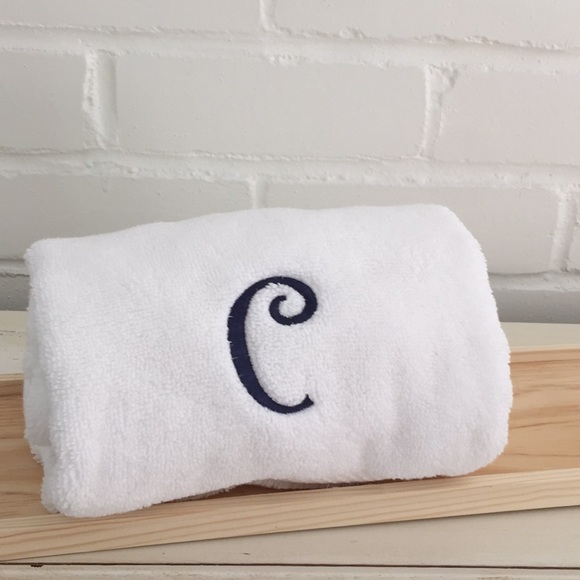 Embroidered (C) hand towel. Initial C. White hand towel. Initialed hand towel - Picture 3 of 7